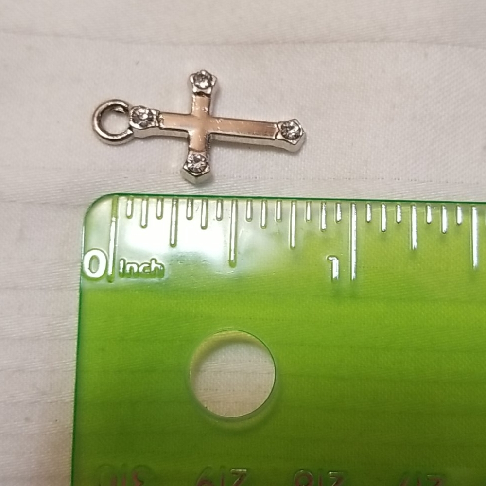 Silver Rhinestone Small Cross Pendant - Picture 3 of 3
